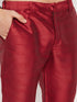 Vastramay Men's Orange Matka Silk Nehru Jacket With Maroon Silk Blend Kurta and Pant style Pyjama Set